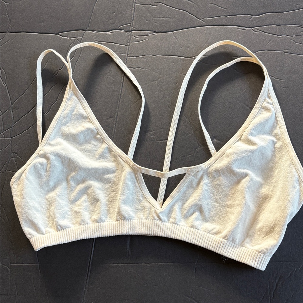 Intimately Free People Ribbed Bralette Ivory Intricate Lace Woven Racer Back M/L - Picture 6 of 7